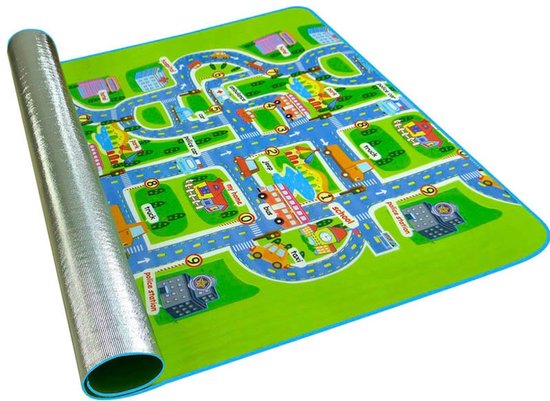 Maboshi Spel mat - 160x200cm - in vrolijke kleuren - Dubbelzijdig speelbaar -Stadsplattegrond- babywandelpad kruippad - geschikt voor kinderen's kruipdeken - yoga mat - picknickdeken en sportmat-beschermen tegen vocht-Cadeautjes voor kinderen