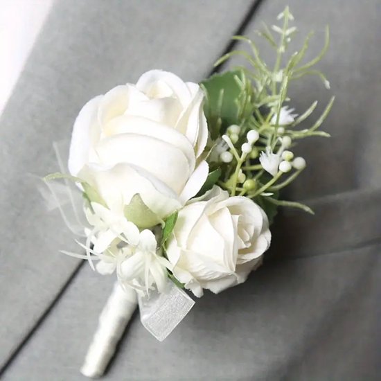 Lot De 6 Boutonnières Roses Et Blanches Pour Mariage - Pour Costume Homme - Neuf