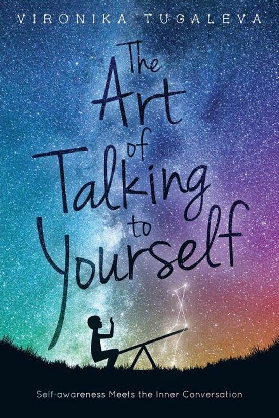 Livre 'The Art of Talking to Yourself' avec une silhouette d'enfant sur une balançoire sous un ciel étoilé.