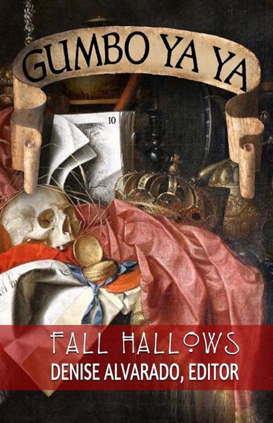 Gumbo YA YA #10 Fall Hallows, met een schedel, kroon en rode stof.