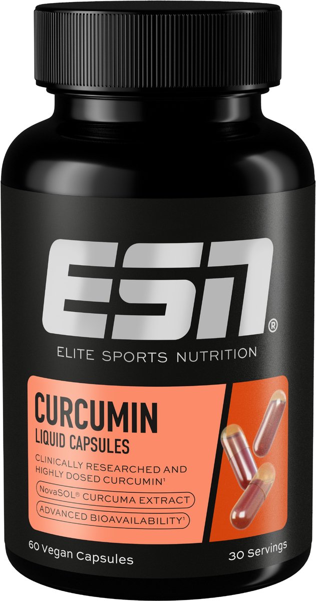 ESN Curcumin Liquid Capsules, 60 Vegan Capsules, 30 Porties - 1000 mg Curcumine per Portie - Uit Gepatenteerd NovaSOL - 185x Hogere Biologische Beschikbaarheid Door Vloeibare Vorm