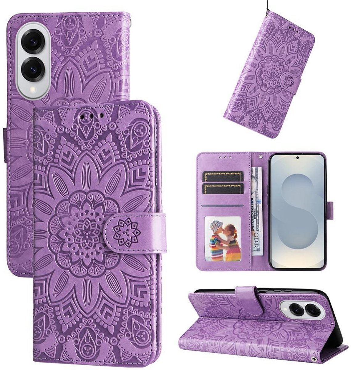Mobigear Telefoonhoesje geschikt voor Samsung Galaxy S25 Edge Hoesje | Mobigear Sunflower Bookcase Portemonnee | Pasjeshouder voor 3 Pasjes | Telefoonhoesje voor Pinpas / OV Kaart / Rijbewijs - Paars