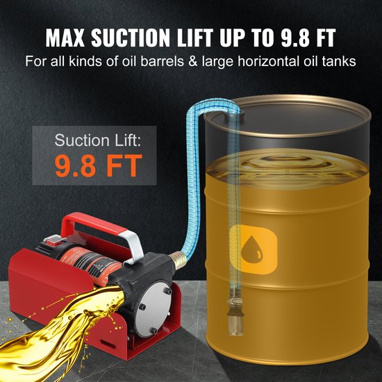 Brandstofoverdrachtpomp, 12v Dc 10 Gpm Draagbare Elektrische Diesel Afzuigpompset met Automatisch Afsluitend Mondstuk, Toevoer- en Zuigslang - Diesel, Paraffine, Transformatorolie van Vevor — afbeelding 4
