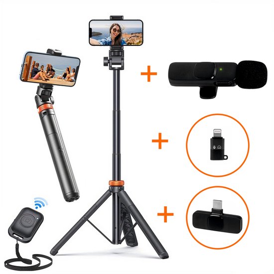 IMENGINE® Smartphone Tripod - inclusief lavalier Microfoon (Draadloze ...