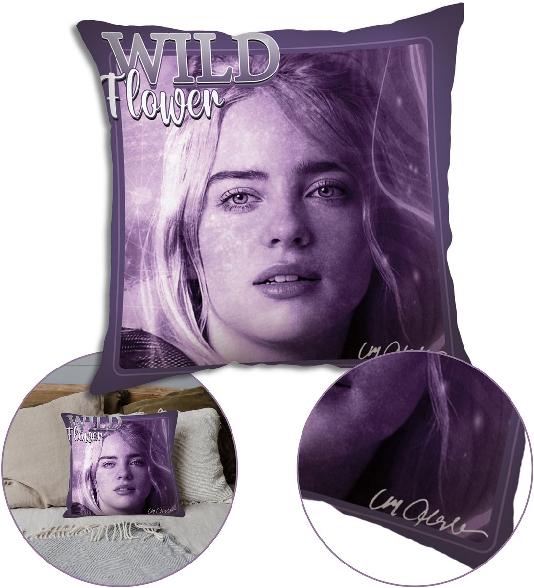 Billie Eilish Vierkante Kussen, Omkeerbaar Decoratief Kussen 40x40 cm, OEKO-TEX