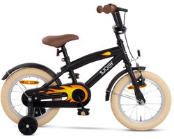 SJOEF Cruise Jongensfiets 14 inch Mat Zwart | Kinderfiets met zijwieltjes | Leeftijd 3, 4 & 5 jaar | Kledingmaat 98-108 | Fiets 14 inch