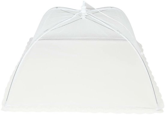 Benson Voedselkap - 4x - 43 x 43 cm - wit - kant - opvouwbare vliegenkap — afbeelding 2