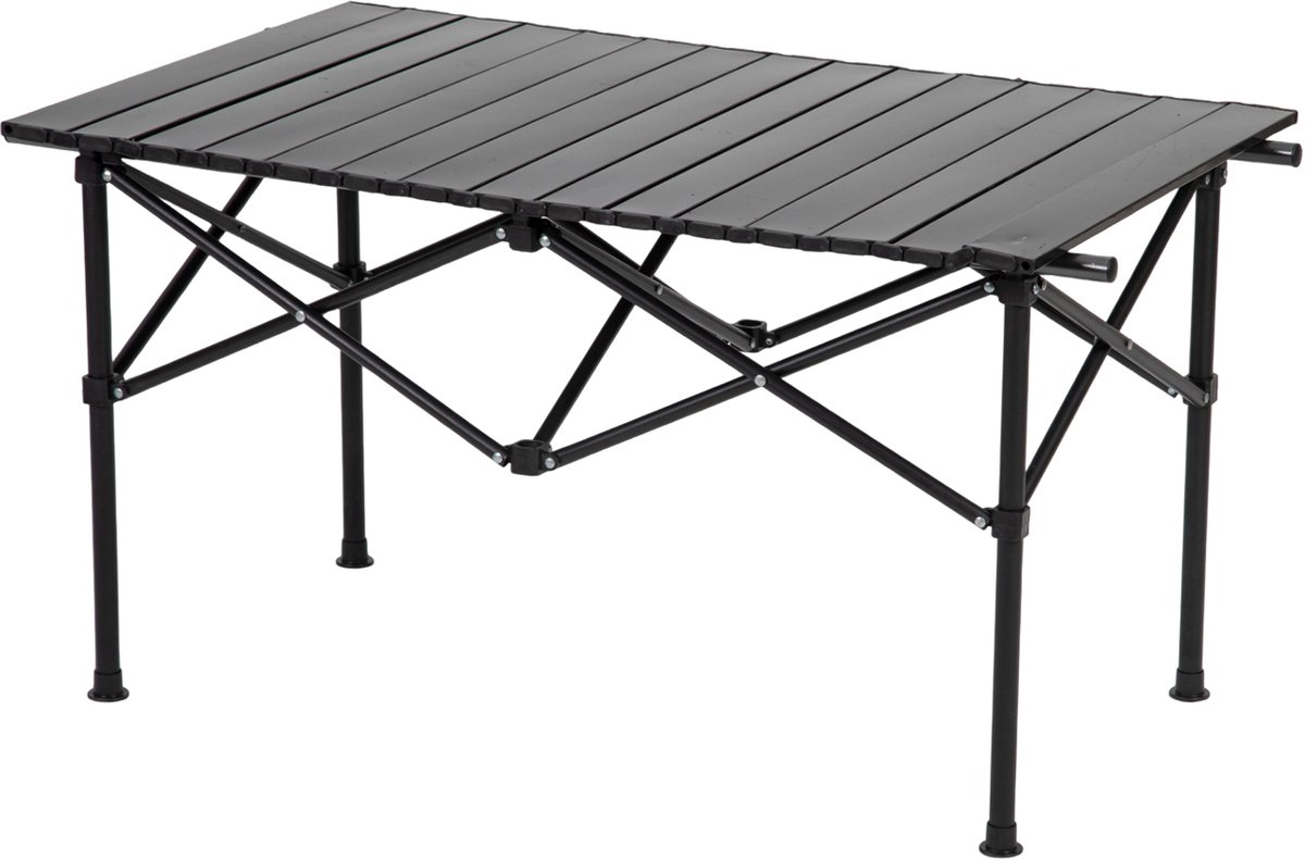 FOXSPORT Campingtafel Inklapbaar - Kampeertafel Opvouwbaar - Inklapbare Tafel - Lichtgewicht Aluminium - Vouwtafel - Klaptafel - oprolbaar tafelblad inklapbaar - Zwart - 90 x 58 x 55 cm