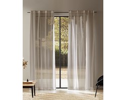 HOOMstyle kant en klaar gordijn met haakjes – Vitrage – Voile – Met plooiband – 140x270cm – Zand