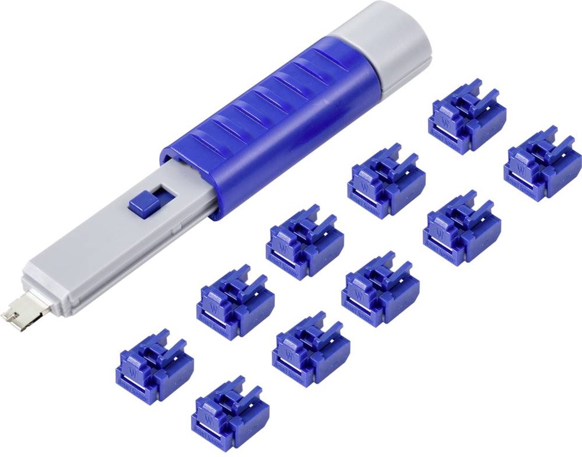 Renkforce RF-4695234 RJ45 LAN-poortslot Set van 10 stuks Zilver-blauw Incl. 1 sleutel