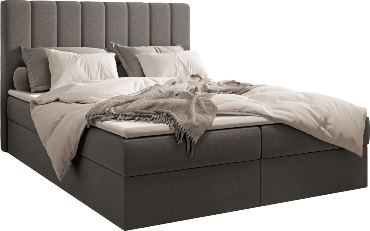 InspireME Boxspring Bed 01 - Bed - Comfortabel topmatras - Met hoofdeindeTot 300KG - Opbergruimte - 140x200 - Trinity 15 - Grafiet