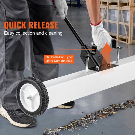 36-Inch Magnetische Veegmachine met Wielen, 55 lbs Capaciteit, Telescopisch Opraapgereedschap, Verstelbare Handgreep, voor Spijkers, Schroeven, Werkplaats, Garage, Tuin van VEVOR — afbeelding 3