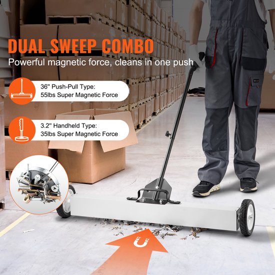 36-Inch Magnetische Veegmachine met Wielen, 55 lbs Capaciteit, Telescopisch Opraapgereedschap, Verstelbare Handgreep, voor Spijkers, Schroeven, Werkplaats, Garage, Tuin van VEVOR — afbeelding 4