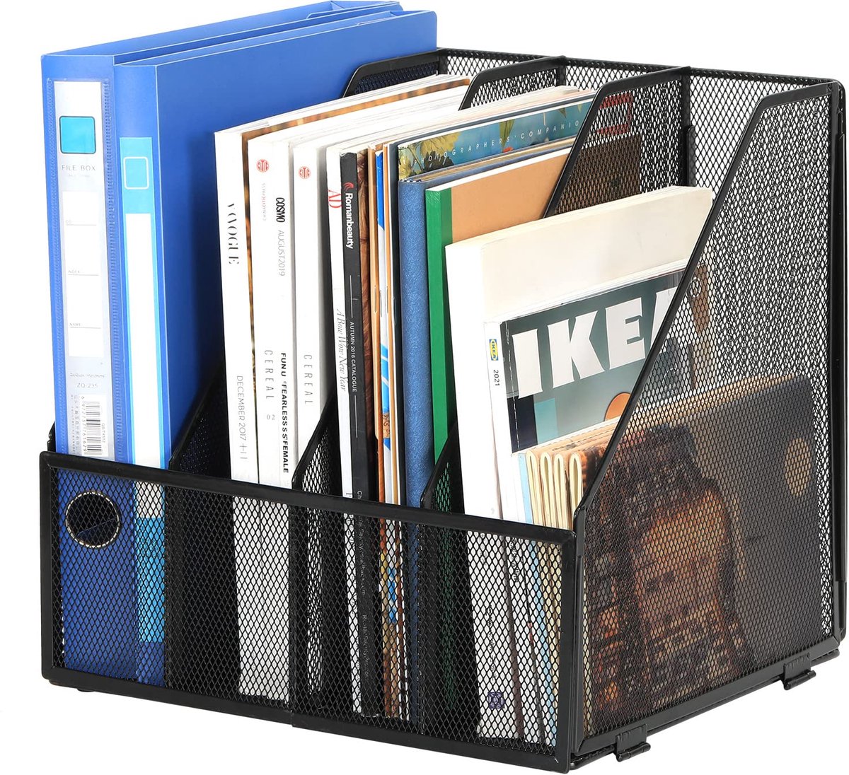 Unyqoos Stijlvolle en Robuuste A4 Metaal Bureau Organizer met 4 Vakken voor Documenten en Tijdschriften zwart