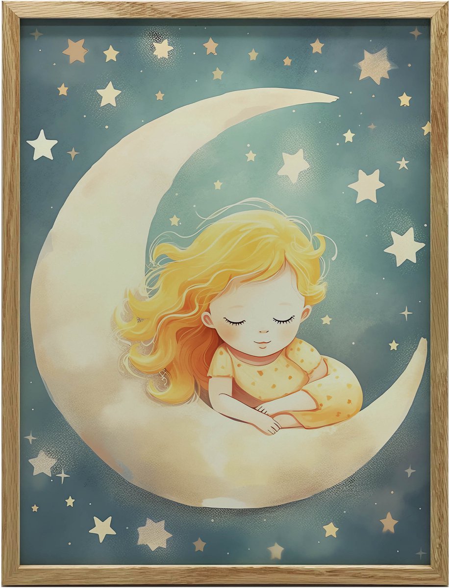 Muurposter In Aluminium Lijst Prinses Op De Maan 40X50 Cm
