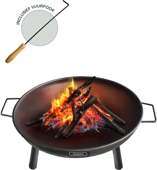 BAUER & MEYER® Vuurschaal - Vuurkorf voor buiten - Tuinhaard - Sfeerhaard - incl. vuurpook - Dia Ø 60 cm - Zwart