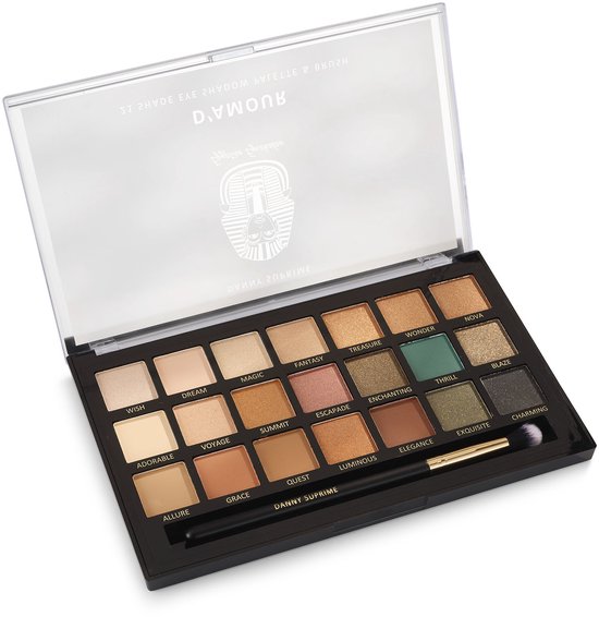 Egyptian Powder Oogschaduw – D'Amour – 21 Kleuren Palette met Kwast - Mat, Glans & Glitter