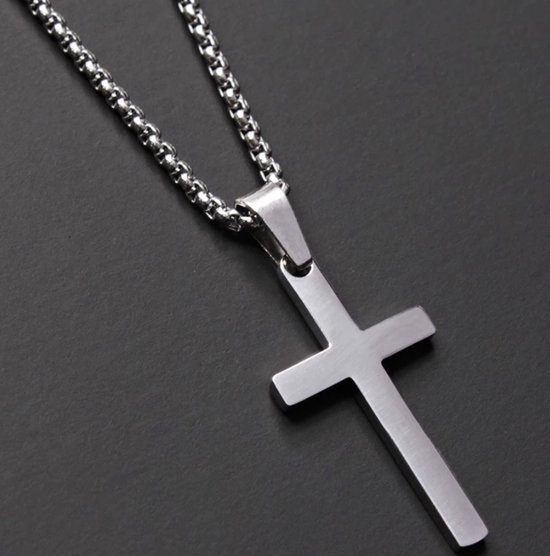 Fler® | Mannen Ketting | Mens Necklace | Silver Color Necklace | Heren halsketting | Kruis halsketting | Mannen Sieraden | Ketting | Kruis | Zilveren Ketting | 60cm