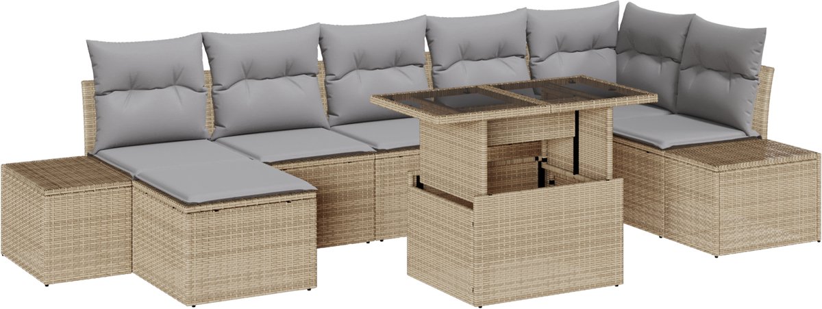 vidaXL - Tuinbank - Set - met - kussen - 8 - pcs - beige - en - lichtgrijs