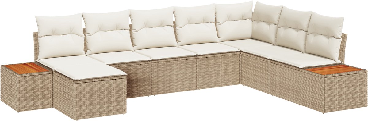 vidaXL - Tuinbank - Set - met - kussen - 8 - pcs - Beige - Poly - rattan