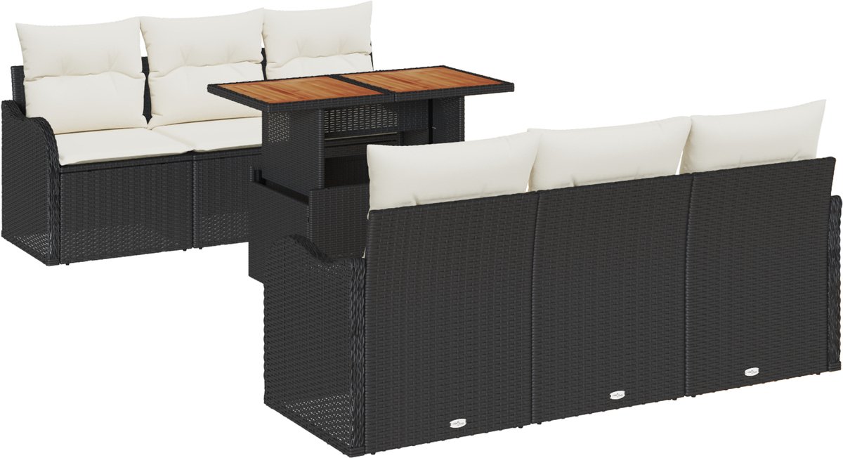 vidaXL - Tuinbank - Set - met - opslag - 7 - pcs - Zwart - Poly - rattan