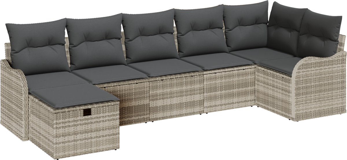 vidaXL Tuinbank - Set - 7 - st - Poly - rattan Lichtgrijs/ Donkergrijs