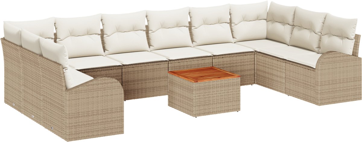vidaXL - Tuinbank - Set - met - opslag - 11 - pcs - Beige - en - Crème - poly - rattan