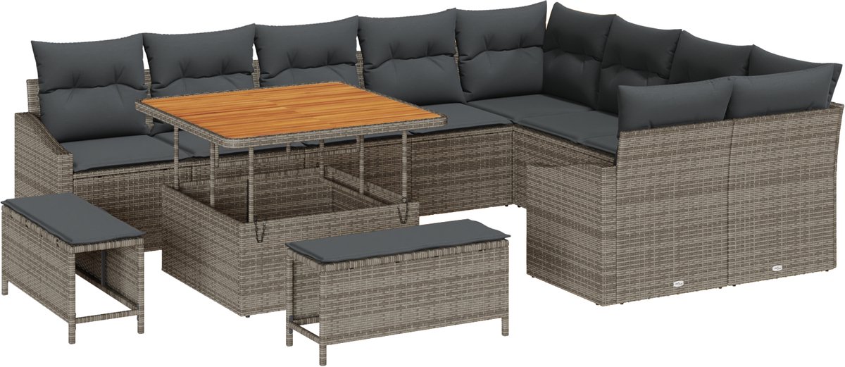 vidaXL - Tuinbank - Set - met - kussen - met - opslag - 12 - pcs - Grijs - Poly - rattan