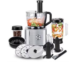 J&R Keukenmachine - Alles in 1 Keukenmachine - Multifunctionele Keukenmachine - Vleesmolen - Garde - Kneder - Shredder - Sinaasappelpers - Hakselaar - Blender - 1100W - Zilver