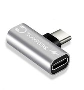 USB-C Splitter 2-in-1, Type C naar C Audio-Adapter, Hoofdtelefoon & Oplader – Zilver