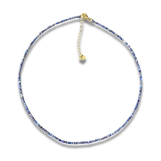 Collier - lapis lazuli - goudkleurig verlengkettinkje - natuursteen 2 mm 40 cm - met 4 cm verlenging