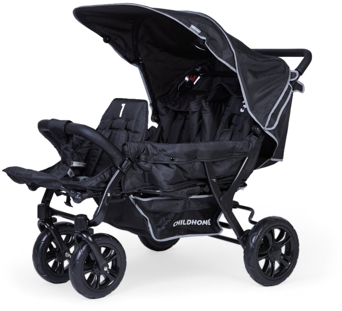 Childhome Triplet Kinderwagen - 3 Zitplaatsen - Zwart -