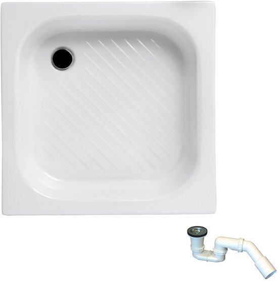 SONNI Douchebak in vierkante vorm, 120 x 70 x 4 cm, antislip douchebak van ABS-acrylpaneel, met plat design, inclusief afvoergarnituur