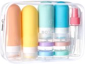 BOTC Reisflesjes met Etui - 60/90 ml - 15-Delig - Reisset - Siliconen Reisflacons - Navulbaar - Reisaccessoires - Toilettas