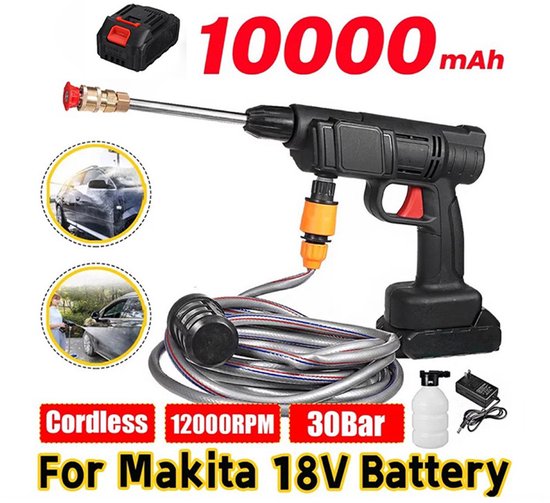 Draadloze Hogedrukreiniger Voor Makita 18 V Accu, 32 Bar Hogedrukpistool 6 In 1 Mondstuk Draagbaar Hogedrukreinigingspistool Voor Reiniging
