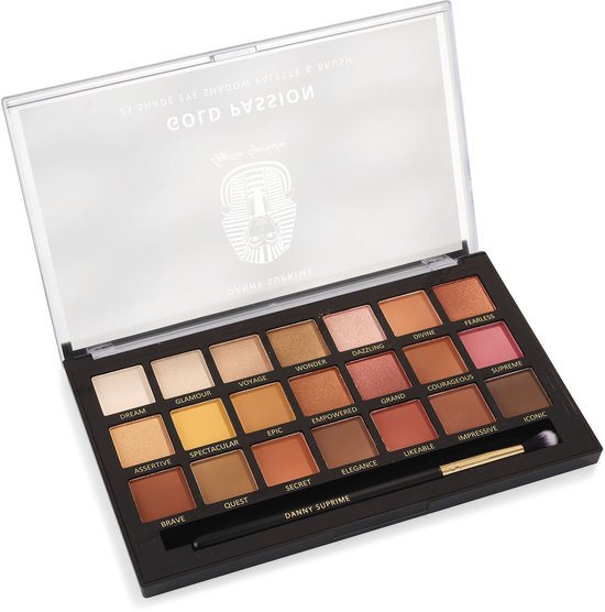 Egyptian Powder Oogschaduw – Gold Passion – 21 Kleuren Palette met Kwast - Mat, Glans & Glitter