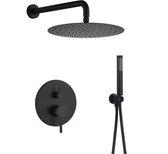 WEBO Valencia regendoucheset - Inbouw - Mat Zwart - Doucheset - 25cm - Stortdouche - Luxe Douchekop - Complete doucheset - Inclusief Handdouche