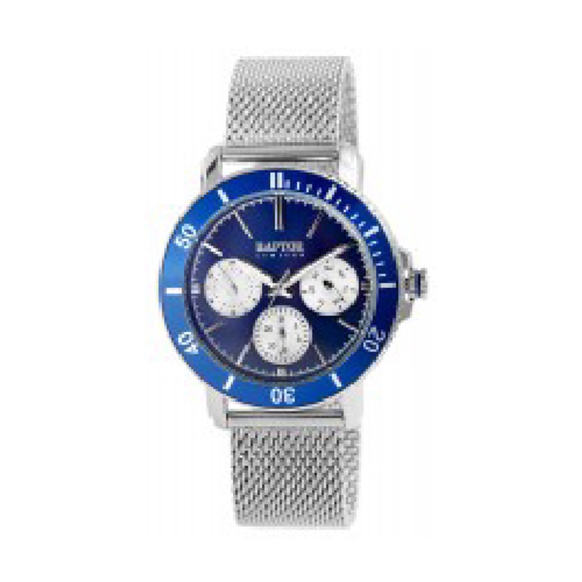 Raptor-model RA20342-001-Herenhorloge-Milanese band-verstelbaar-Blauw-zilverkleurig-3 atm waterdicht-diameter 42 mm-dag en datum aanduiding