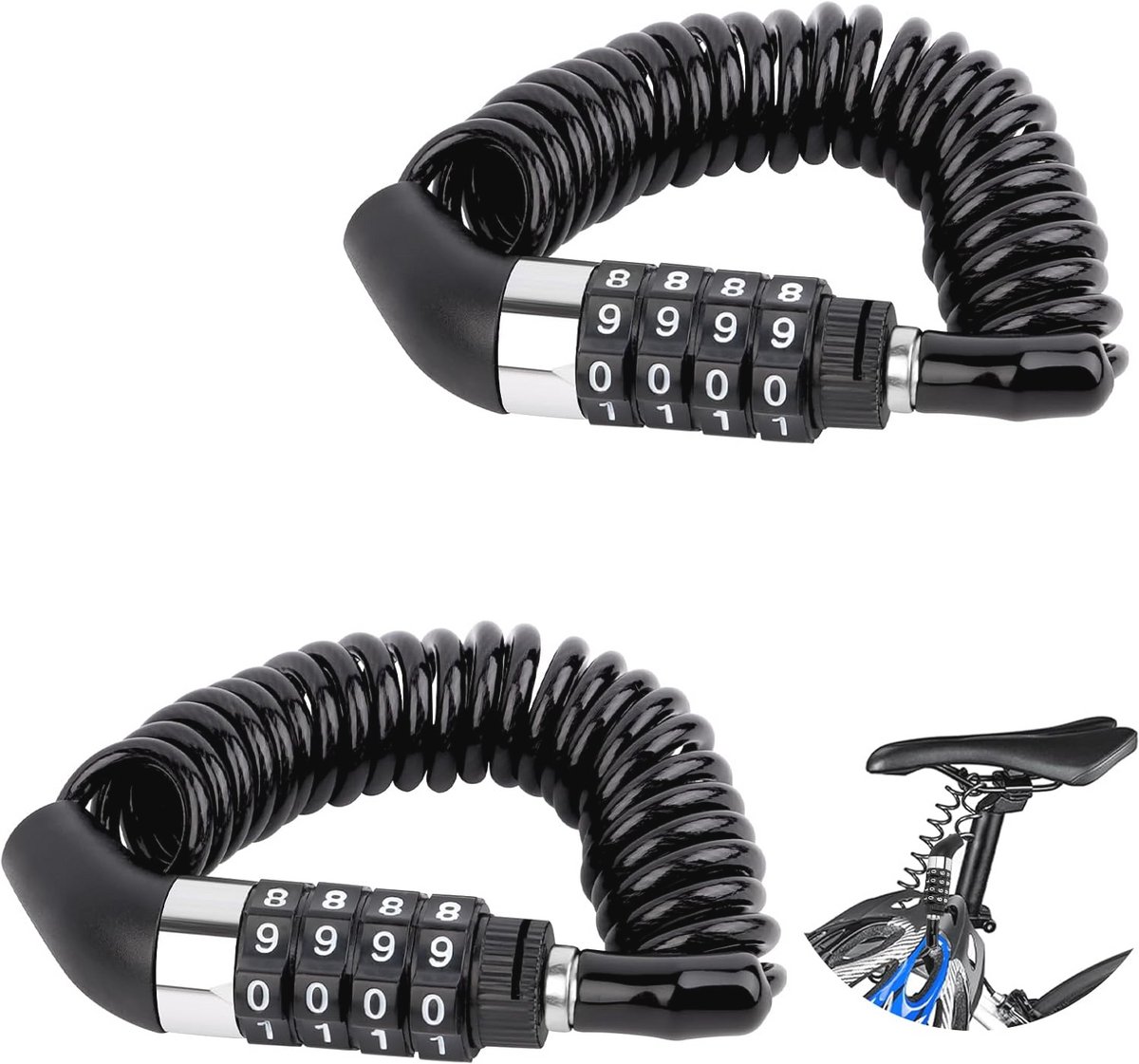 Kabelslot voor Fiets en Motor, Set van 2 Stuks, 150 cm/3,5 mm Combinatieslot