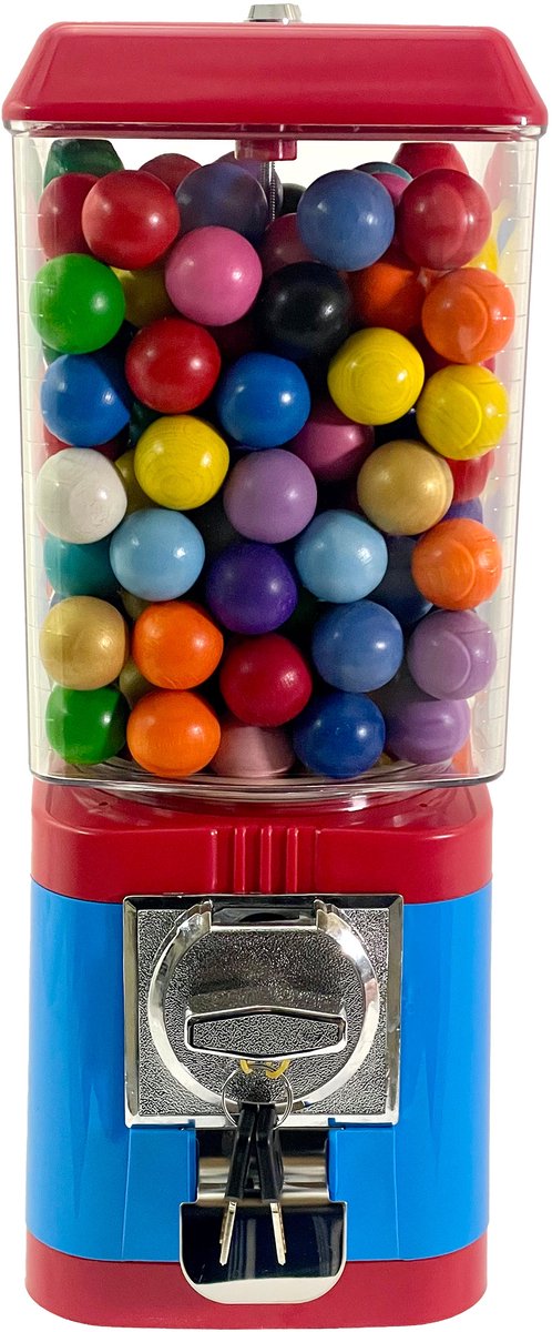 Boulemaus - Jeu de Boules - Butjesautomaat, kleur rood-blauw - gevuld met 170 gekleurde Butjes, muntinworp 2,00 €