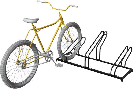 Zwart verstelbaar fietsenrek voor 3 fietsen, geschikt voor fatbikes en mountainbikes, 118x37x35/44 cm
