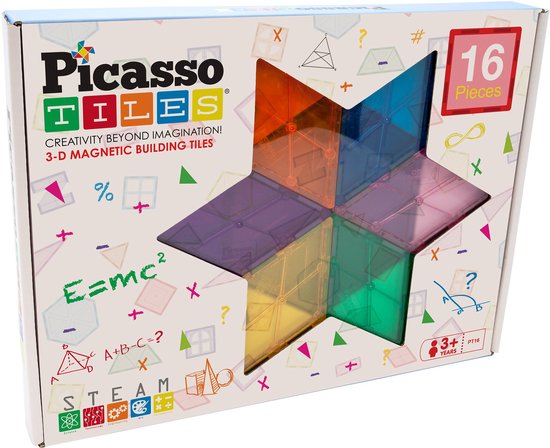 PicassoTiles Set van 63 magnetische bouwstenen in diamantvorm, tegelblokken met auto en vrachtwagen, set d