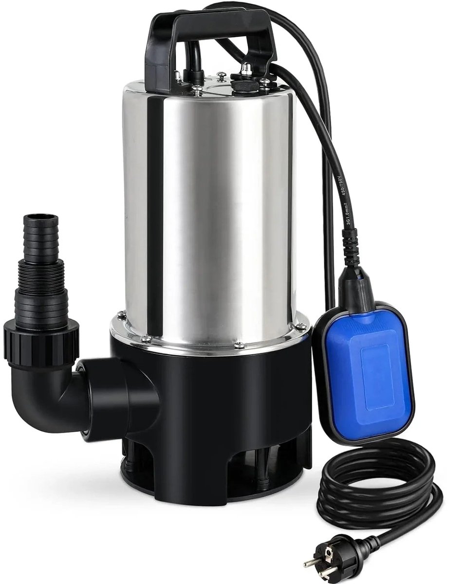 Dompelpomp - Waterpomp - Vuilwaterpomp – 16500 L/h - 1100W voor Vuil Water – Met Vlotterschakelaar – Zwart/Blauw