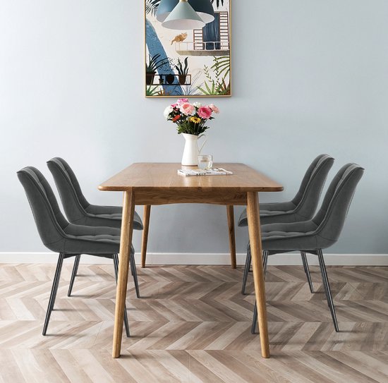 Chaises de Chaises Varnox - Chaises de table à manger - Chaises - Chaise de salle à manger - Cuir synthétique - Set de 4 - Gris foncé - Pieds noirs