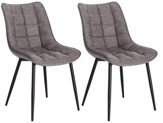 Chaises de Chaises Varnox - Chaises de table à manger - Chaises - Chaise de salle à manger - Cuir synthétique - Set de 4 - Gris foncé - Pieds noirs