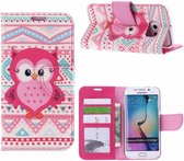 Samsung Galaxy S6 Edge book wallet case hoesje ﾖ Roze Uil