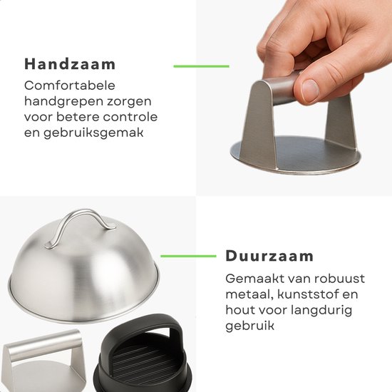 Hamburgerpers - 3 in 1 Hamburgerpers - Hamburgermaker - Ronde Hamburgerpers - Voor Het