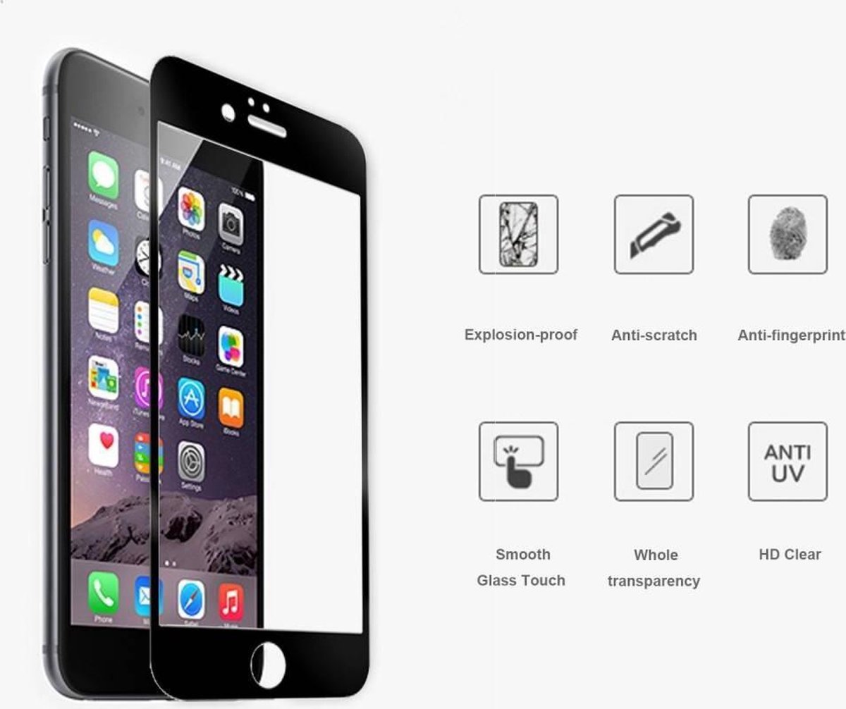 iPhone 6 / 6S 4,7 Coloured Zwart Screen protector Tempered Glass 2.5D 9H (0.3mm)