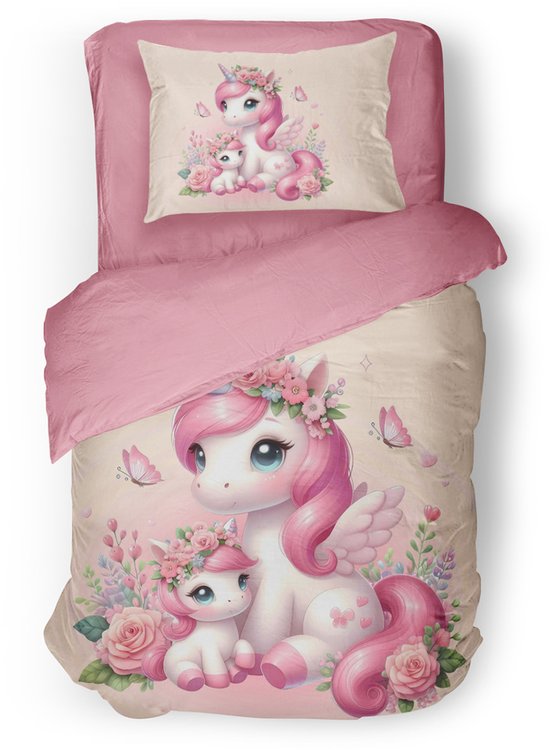 Housse de couette Kinder Eleganzzz Unicorn Glow - Pink - 140 x 200/220 cm - Housse de couette Enfants - Micropercal - Simple
