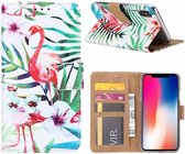 iPhone X / Xs Tropische Flamingo Design Booktype Kunstleer Hoesje Met Pasjesruimte